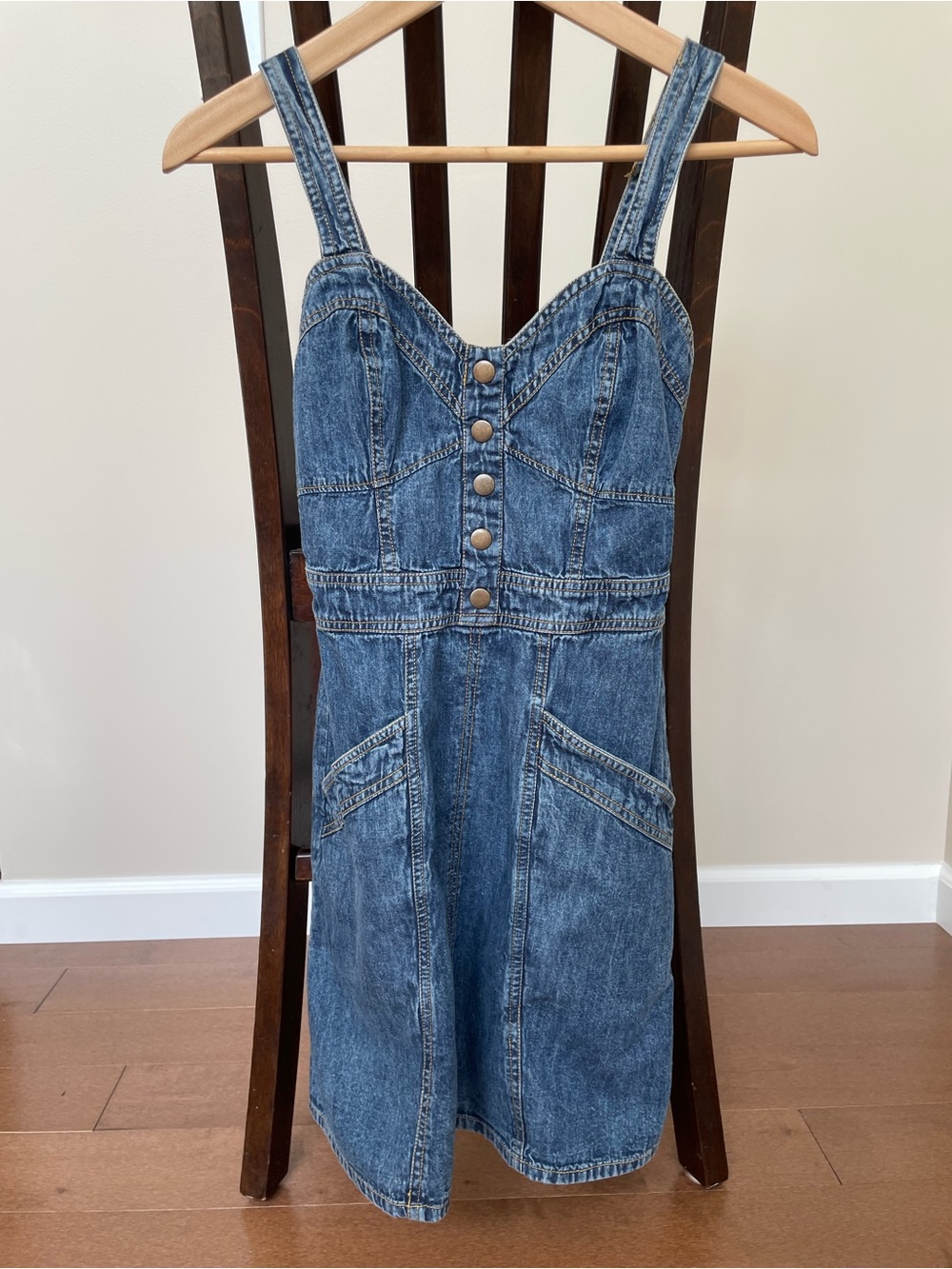 Japna Dark Wash Denim Button-Front Pinafore Dress